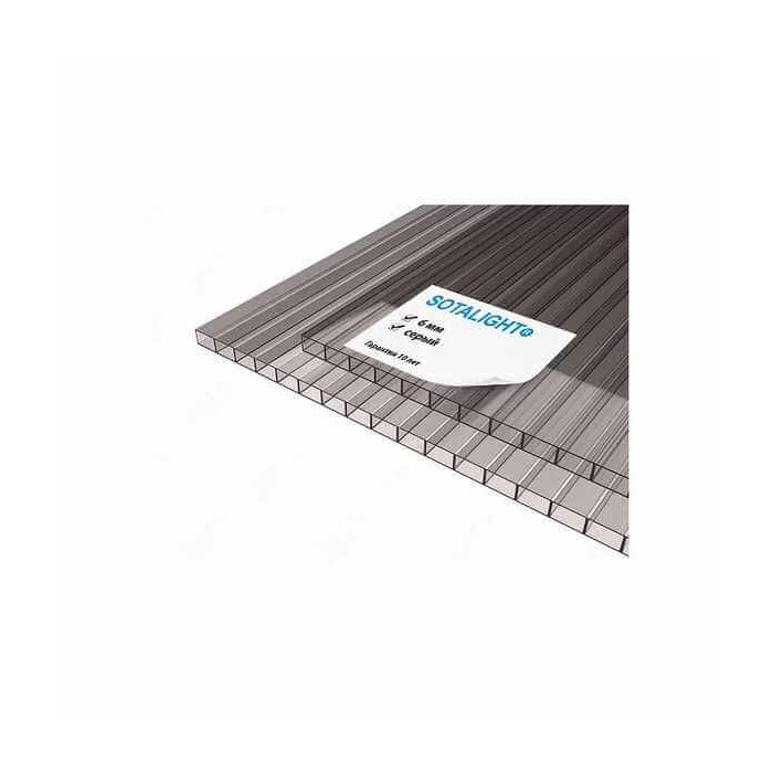 Сотовый поликарбонат 6 мм SOTALIGHT серый 2100х6000 мм